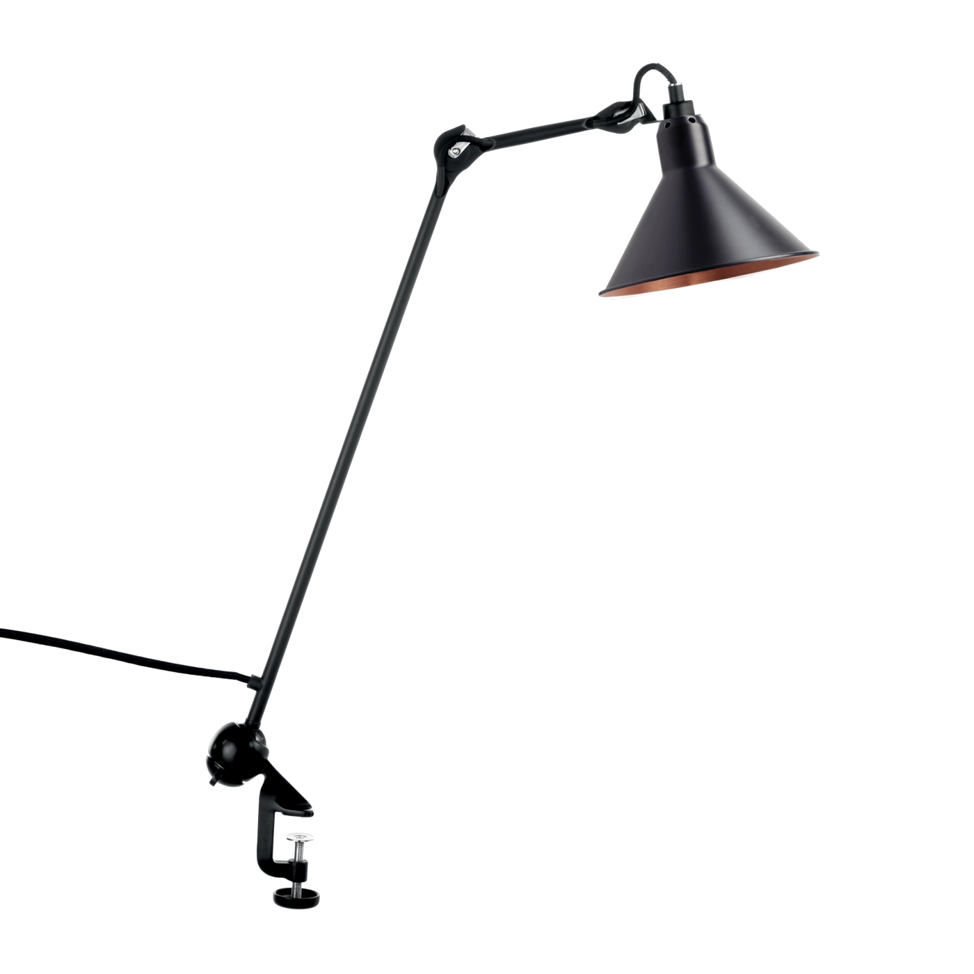DCW Lampe Gras No 201, lámpara con pinza negra cónica