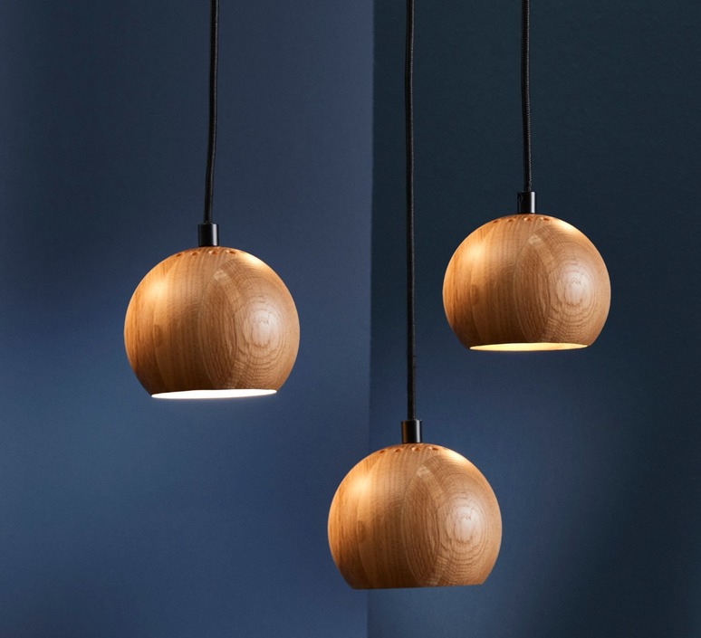 Lámpara colgante, Bola, roble, Ø12cm, H10cm - Frandsen