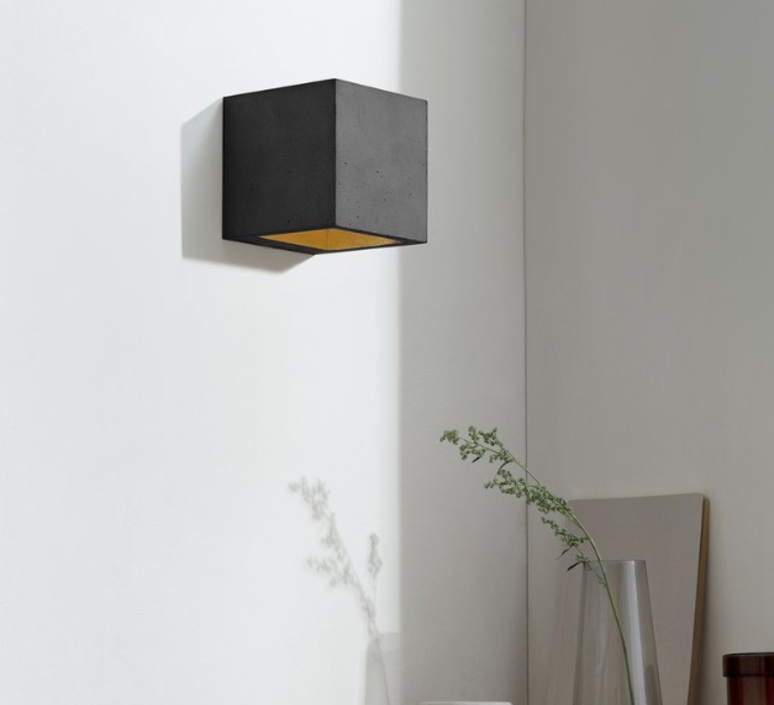 Lámpara de pared, [B3], gris, dorado, H14cm, Ø14cm - GANTLights