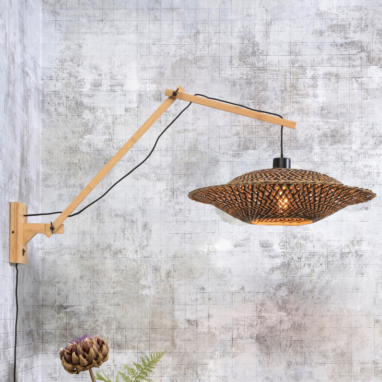 Aplique de pared GOOD & MOJO Bali, 2 brazos, estructura en color natural