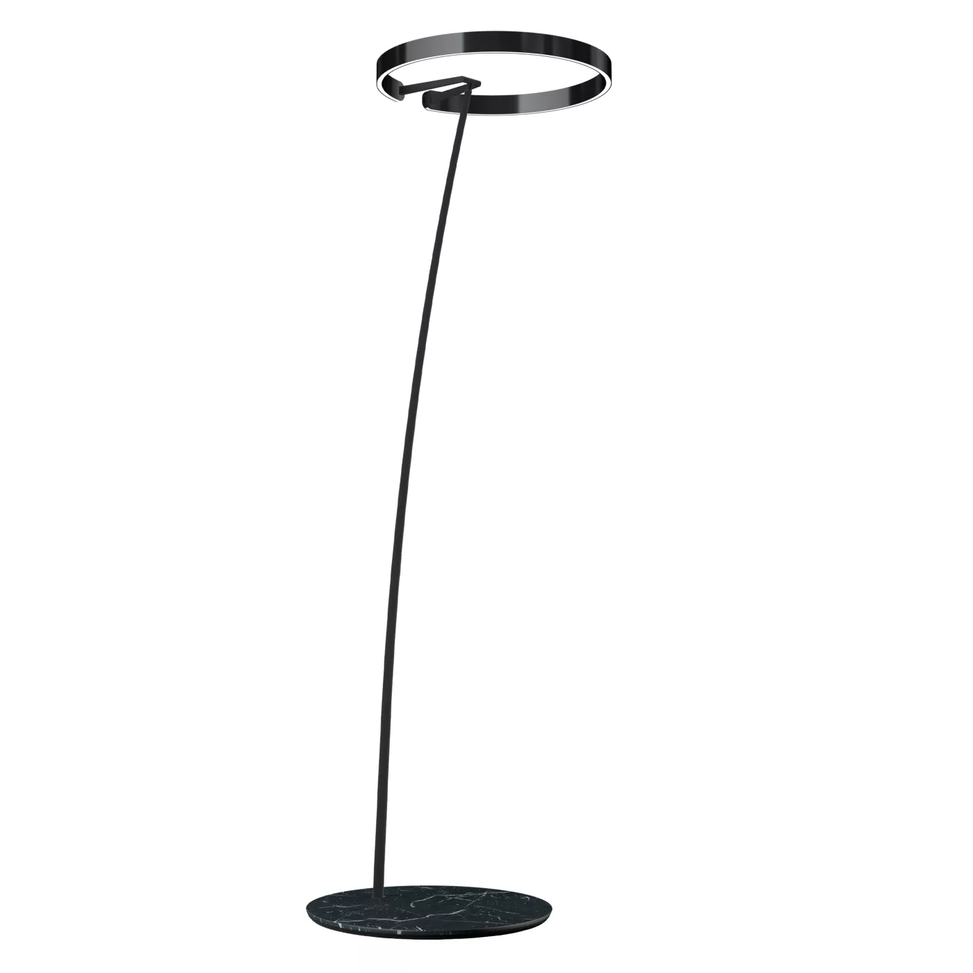 Occhio Mito Raggio Lusso, lámpara de arco LED cabeza black phantom/cuerpo cuero gris/pie mármol negro - 2.200-3.500 K - x-tra warm