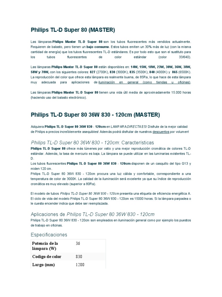 Philips TL-D Estandar Ø 26 mm fluorescente – Lámpara