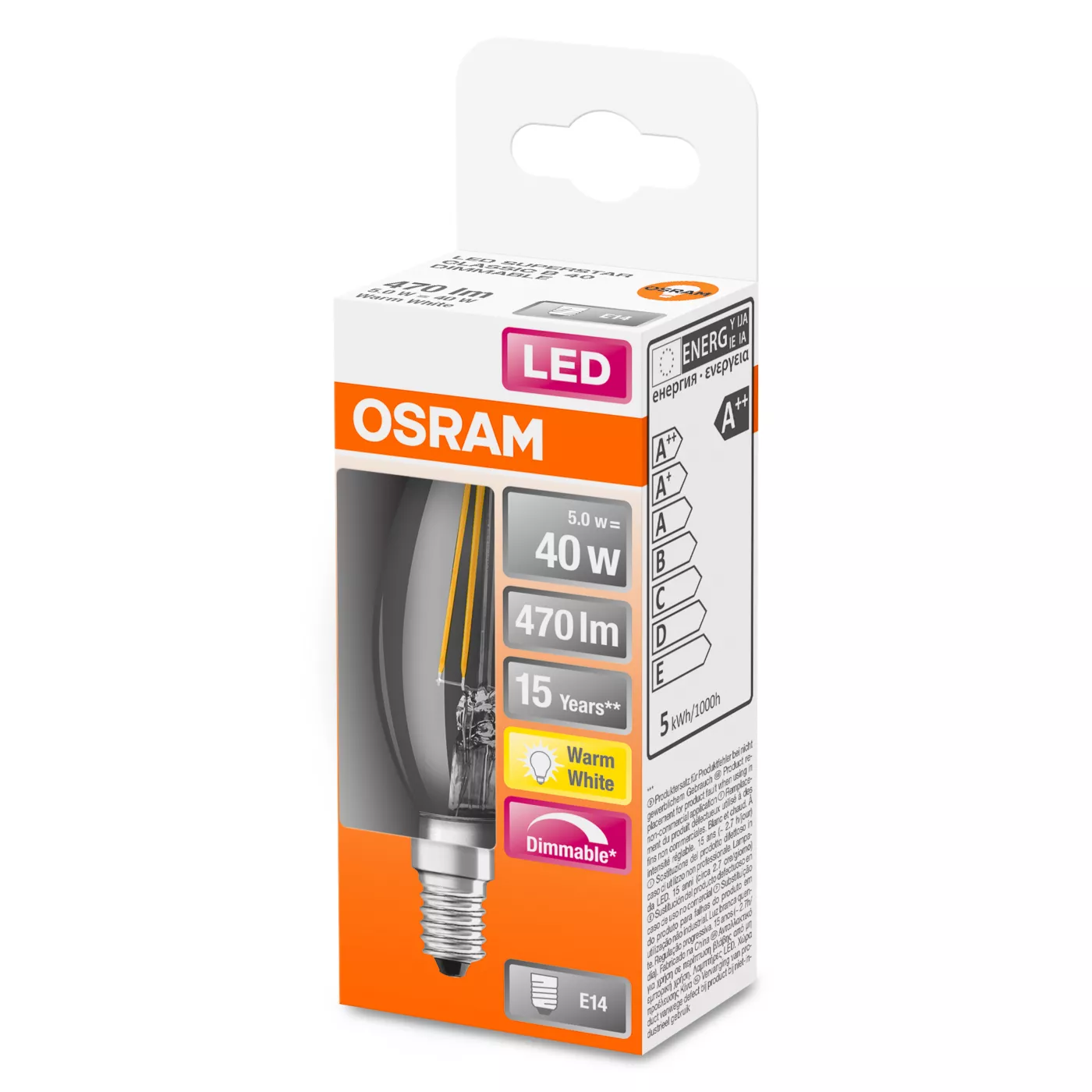 Osram C35-dim 4,8W/c 827, E14 Filament Led — imagen 4