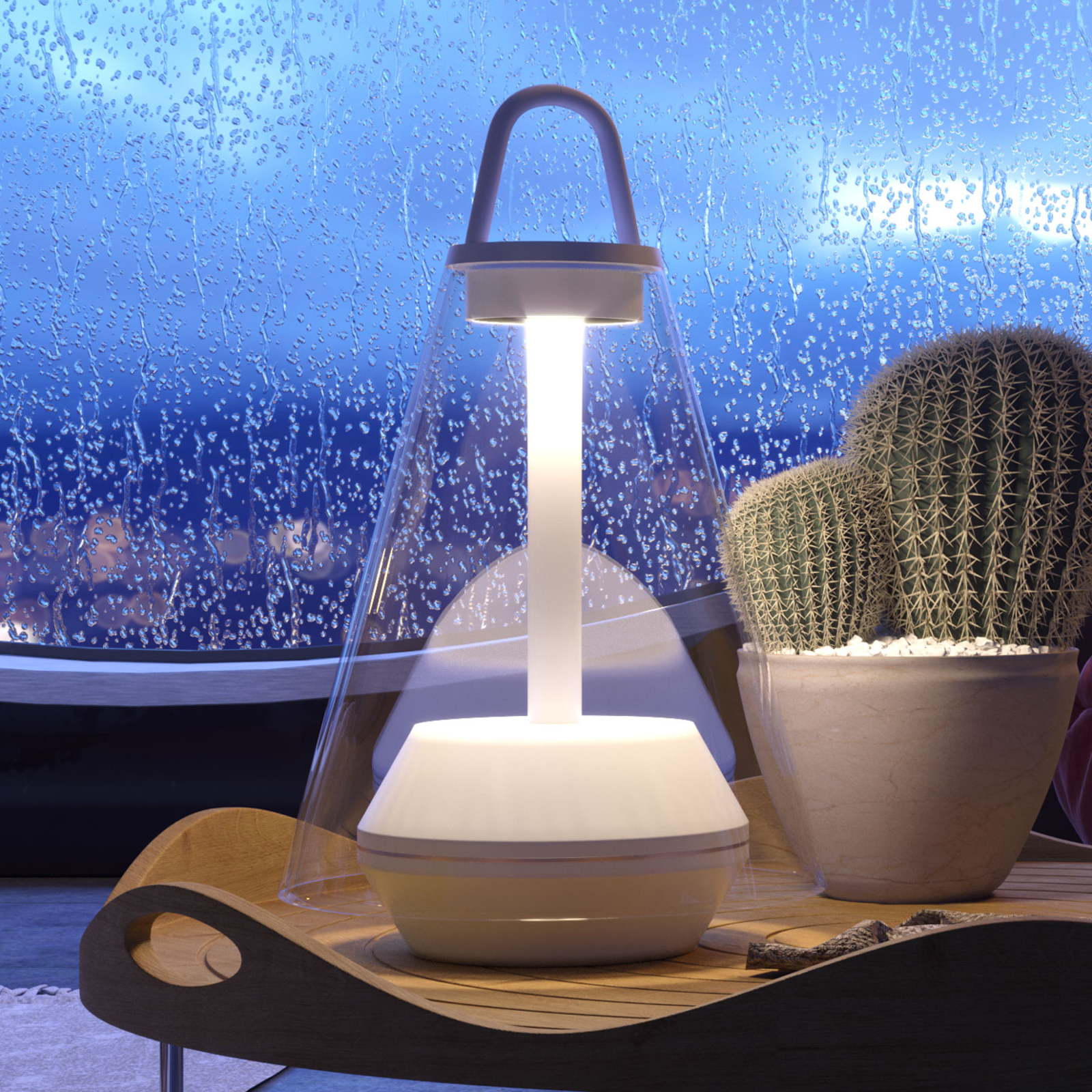 Prandina Shuttle Lámpara de mesa LED IP44, Glas transparente
