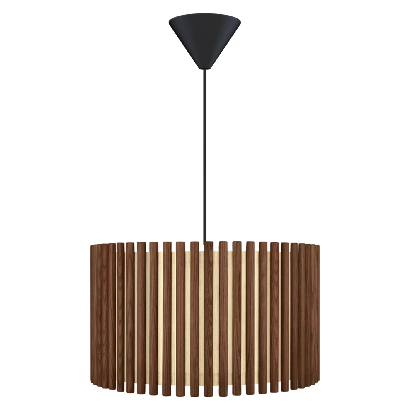 Umage Komorebi, lámpara de suspensión redonda pantalla roble oscuro/florón negro - ø44,7 cm